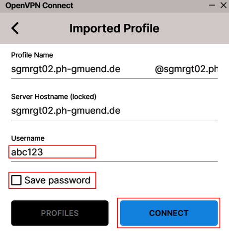 Bild 6: OpenVPN Connect - Konfigurationsdatei importiert Bild 6: OpenVPN Connect - Konfigurationsdatei importiert