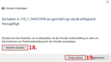 Bild 7: Drucker hinzufügen - Drucker erfolgreich hinzugefügt - Testseite drucken Bild 7: Drucker hinzufügen - Drucker erfolgreich hinzugefügt - Testseite drucken