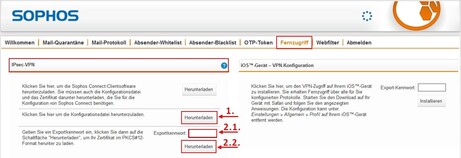 Bild 4: Konfigurationsdatei und Zertifikatsdatei mit Exportkennwort für den Import in Sophos Connect Bild 4: Konfigurationsdatei und Zertifikatsdatei mit Exportkennwort für den Import in Sophos Connect