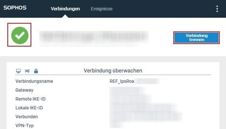 Bild 12: Clientprogramm Sophos Connect - Verbindung erfolgreich hergestellt Bild 12: Clientprogramm Sophos Connect - Verbindung erfolgreich hergestellt