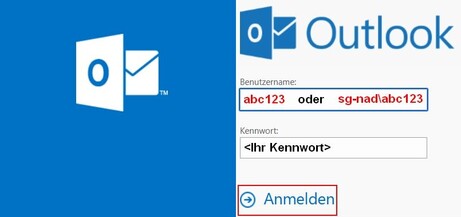 Bild 2: Outlook Web Access (OWA) - Anmeldung ausgefüllt