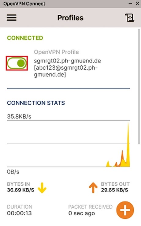 Bild 7: OpenVPN Connect - Verbindung hergestellt Bild 7: OpenVPN Connect - Verbindung hergestellt