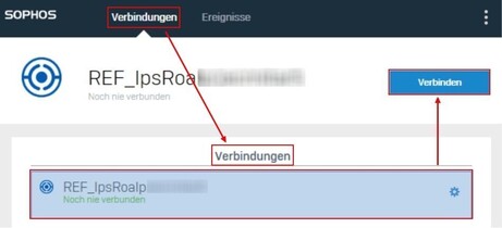 Bild 10: Clientprogramm Sophos Connect - Verbindung auswählen und verbinden Bild 10: Clientprogramm Sophos Connect - Verbindung auswählen und verbinden