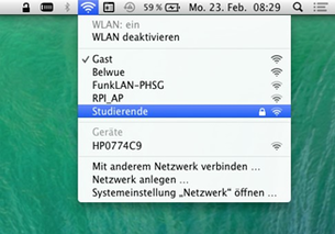 Klicken Sie in der Menüleiste auf das WLAN-Symbol und wählen Sie das Netzwerk "BYOD" aus.