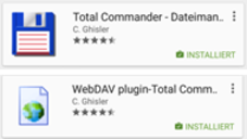 Laden Sie sich die Apps Total Commander und WebDAV Plugin for Total Commander aus dem Google Play Store herunter, installieren Sie sie und starten Sie Total Commander.