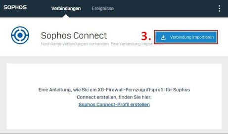 Bild 5: Clientprogramm Sophos Connect - Verbindung importieren Bild 5: Clientprogramm Sophos Connect - Verbindung importieren