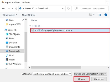 Bild 5: OpenVPN Connect - Konfigurationsdatei auswählen Bild 5: OpenVPN Connect - Konfigurationsdatei auswählen