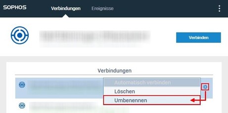 Bild 13: Clientprogramm Sophos Connect - Verbindung umbenennen oder löschen Bild 13: Clientprogramm Sophos Connect - Verbindung umbenennen oder löschen