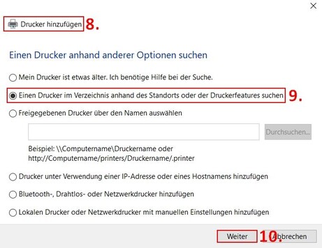 Bild 4: Drucker hinzufügen - Einen Drucker anhand anderer Optionen suchen Bild 4: Drucker hinzufügen - Einen Drucker anhand anderer Optionen suchen